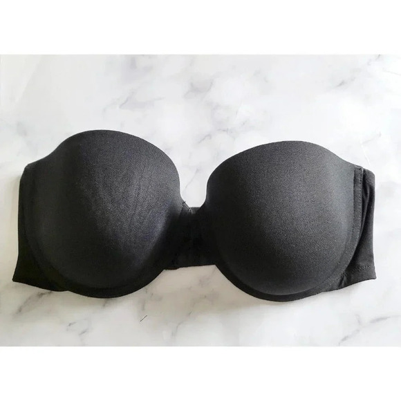 Wacoal Black Strapless Push Up Underwire 55434 Molded Padded Plunge Bra 36C - Picture 1 of 10